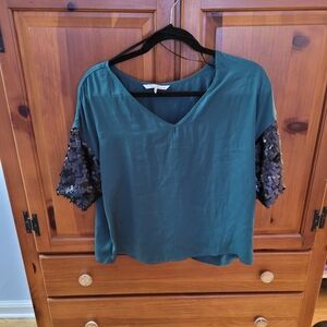 Green Sequin Sleeve Women's Top | size medium